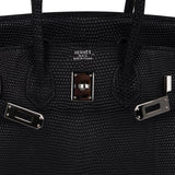 Hermes Limited Edition Birkin 25 Bag Matte Black Lizard with Palladium Hardware