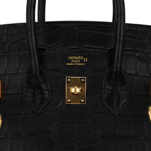 Hermes Birkin 25 Sellier Bag in Black Matte Alligator with Gold Hardware