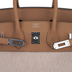 Hermes Limited Edition Birkin 25 Bag Ecru Toile H Chai Swift Leather with Palladium Hardware