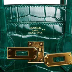 Hermes Birkin 25 Bag Emerald Crocodile Gold Hardware