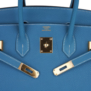 Hermes Birkin 35 Bag Iconic Rare Blue Jean Togo Gold Hardware