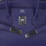 Hermes Limited Edition Birkin 35 Bag Blue Sapphire Taurillon Novillo Leather & Toile Sea Surf & Fun