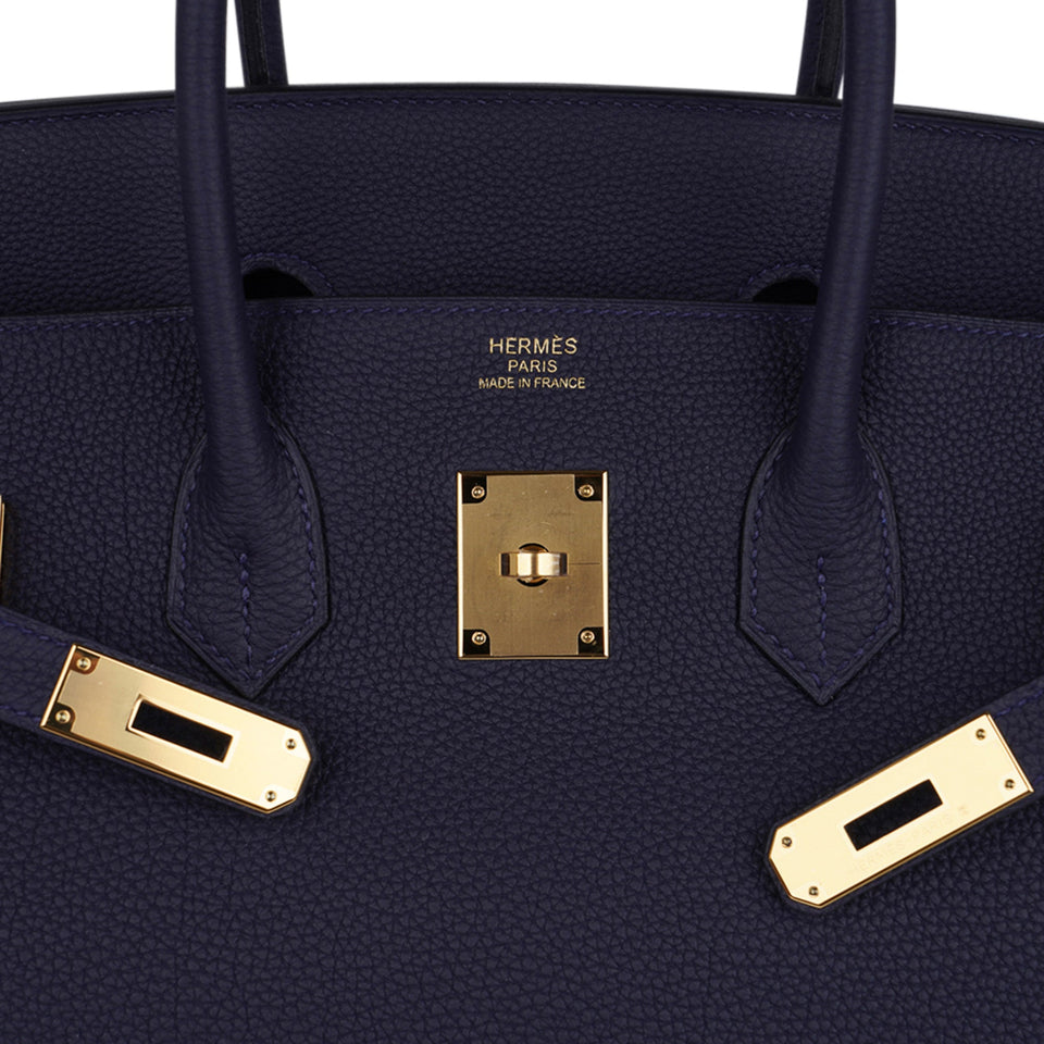 Hermes Birkin 35 Bag Blue Nuit Gold Hardware Togo Leather