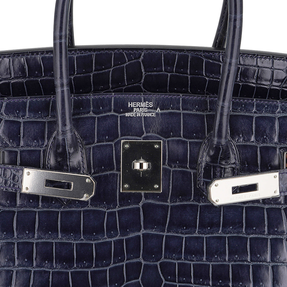 Hermes Birkin 35 Bleu Roi Porosus Crocodile Palladium Hardware