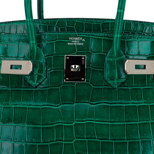 Hermes Birkin 35 Bag Emerald Porosus Crocodile with Palladium Hardware