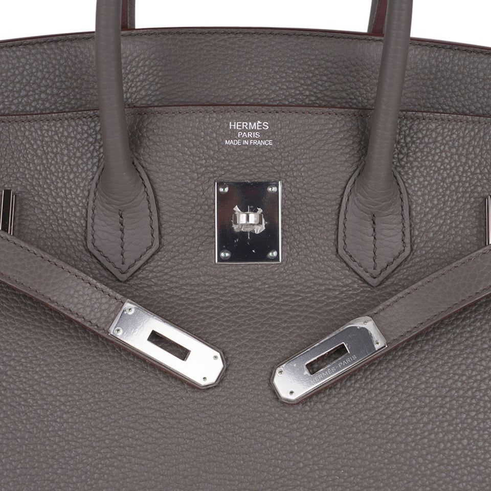 Hermes Birkin 35 Bag Etain Clemence Leather with Palladium Hardware