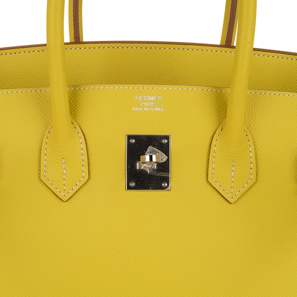 Hermes Birkin 35 Lime Candy Limited Edition Bag Epsom Palladium