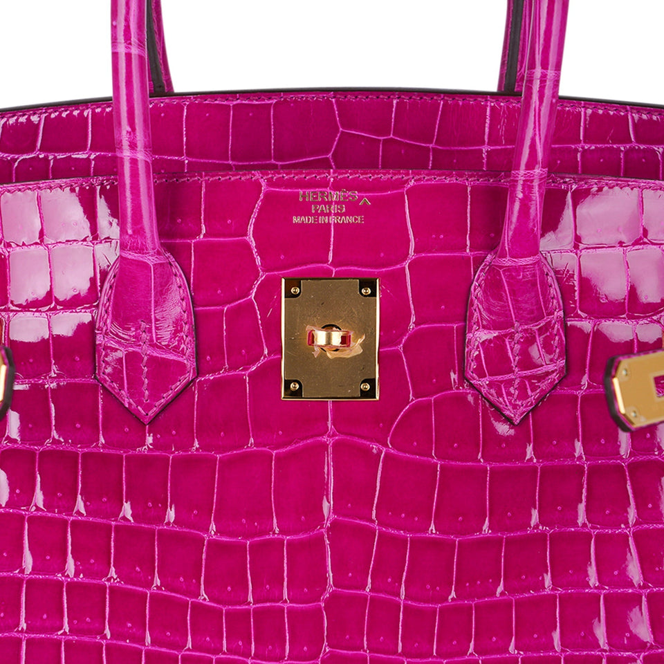 Hermes Birkin 35 Rose Scheherazade Porosus Crocodile Bag Gold Hardware