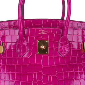 Hermes Birkin 35 Bag Rose Scheherazade Porosus Crocodile with Gold Hardware