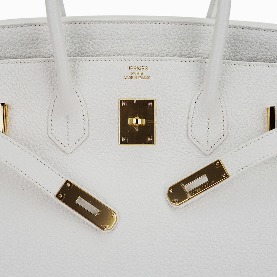 Hermes Birkin 35 Bag White Clemence Leather with Gold Hardware