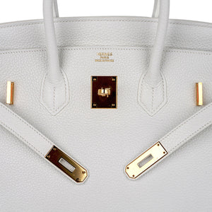 Hermes Birkin 35 Bag White Gold Hardware Clemence Leather New