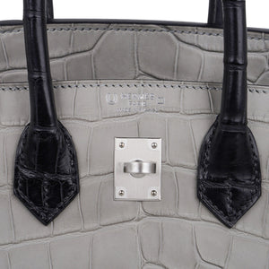 Hermes Birkin HSS 25 Bag Gris Perle / Black Matte Alligator Palladium Hardware