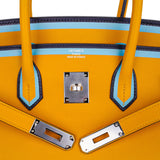 Hermes Birkin 35 Bag Jaune Ambre Blue Indigo Blue Celeste Limited Edition New