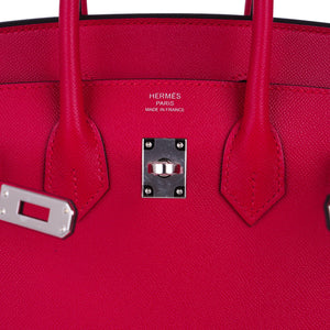 Hermes Birkin 25 Bag Sellier Framboise Veau Madame Leather with Palladium Hardware