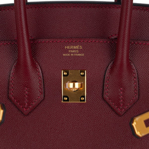 Hermes Birkin 25 Bag Sellier Rouge H Gold Hardware Veau Madame Leather