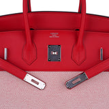 Hermes Limited Edition Birkin 35 Bag Fray Fray Framboise Toile & Swift Leather with Palladium Hardware