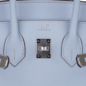 Hermes Birkin 25 Sellier Bag Blue Brume Epsom Palladium Hardware New