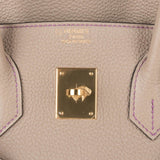 Hermes Special Order HSS Tri Colour Birkin 35 Bag Gris Tourterelle & Blue Paon Purple Stitching with Gold Hardware