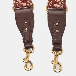 Dior Burgundy/beige Oblique Canvas And Leather Studded Shoulder Bag Strap