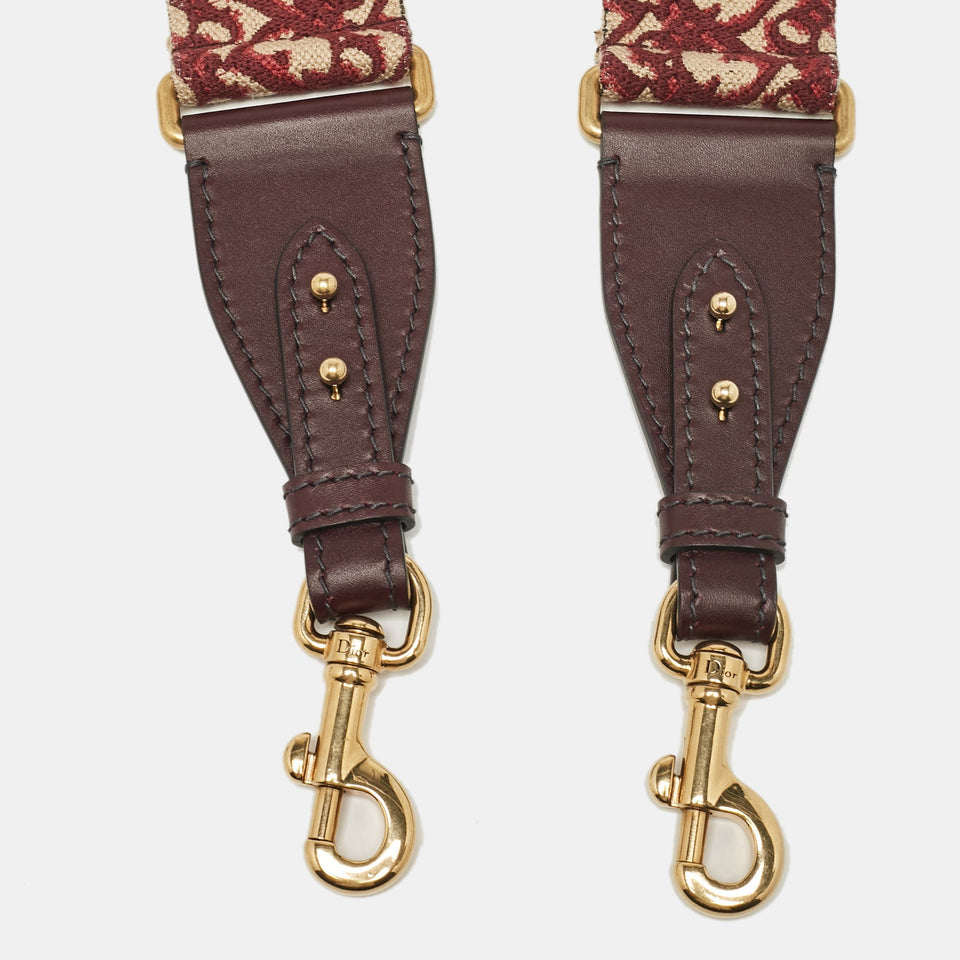 Dior Burgundy/beige Oblique Canvas And Leather Studded Shoulder Bag Strap