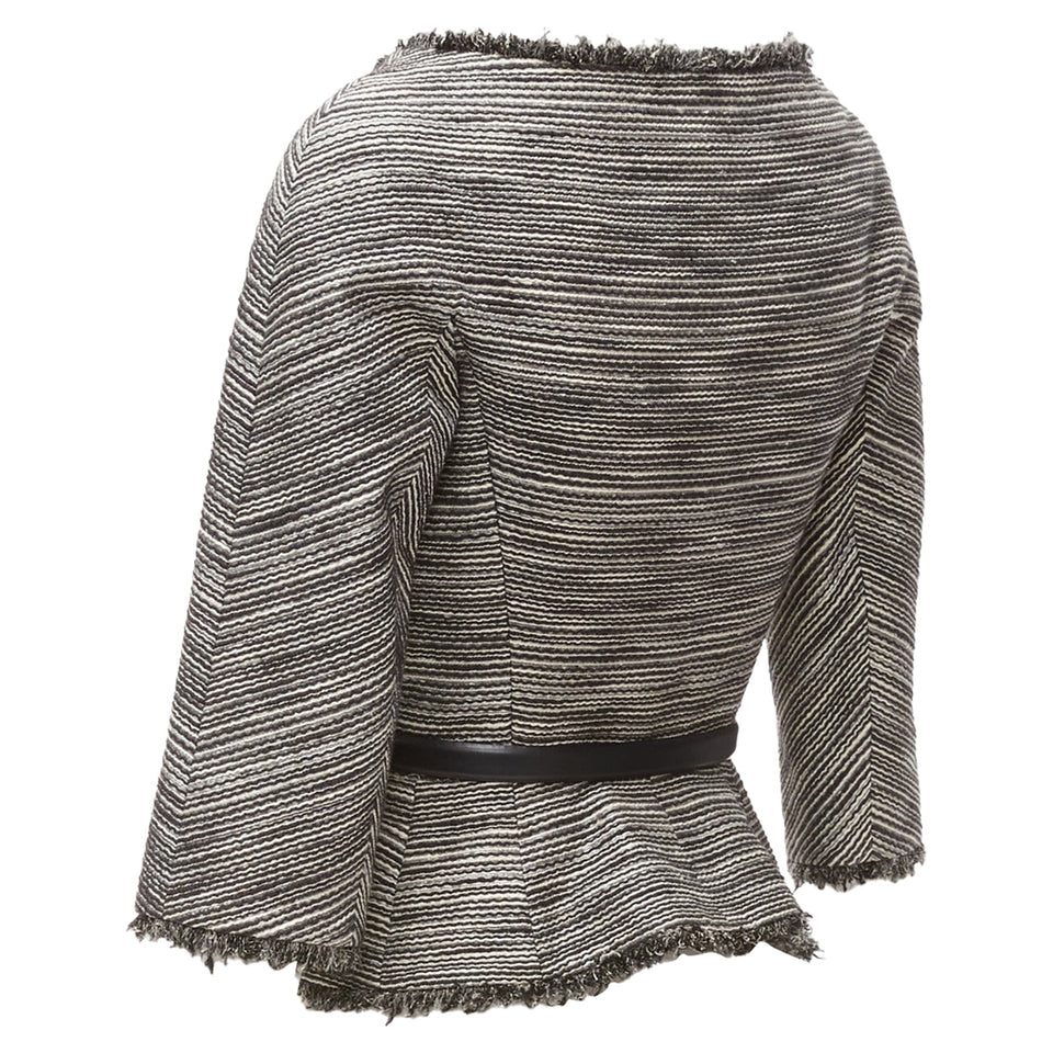 Christian Dior Applique Cotton Leather Belt Cropped Bar Jacket