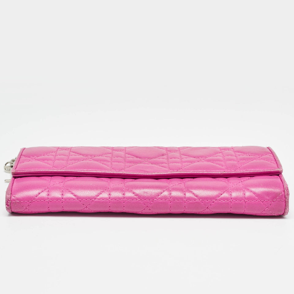Dior Pink Cannage Leather Lady Dior Wallet On Chain..