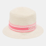 Ivory/Pink Logo Detail Hemp Straw Dioresort Hat Size 58