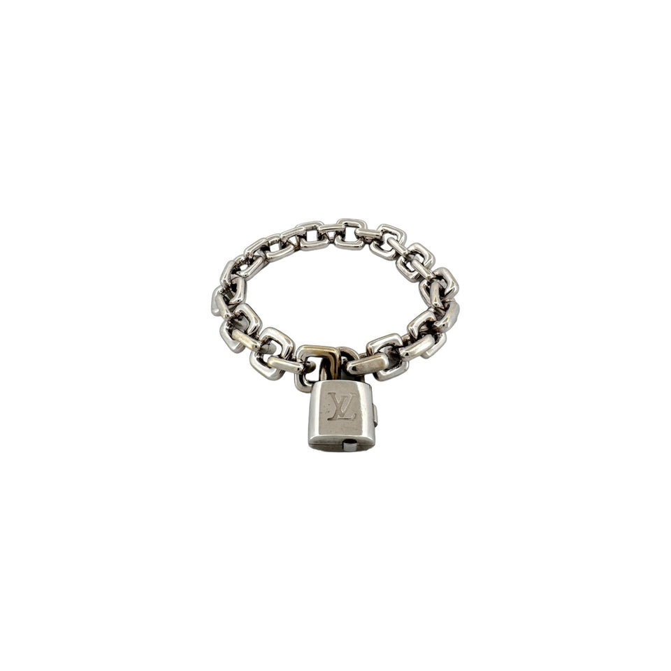 Louis Vuitton 18K White Gold Padlock & Square Link Bracelet