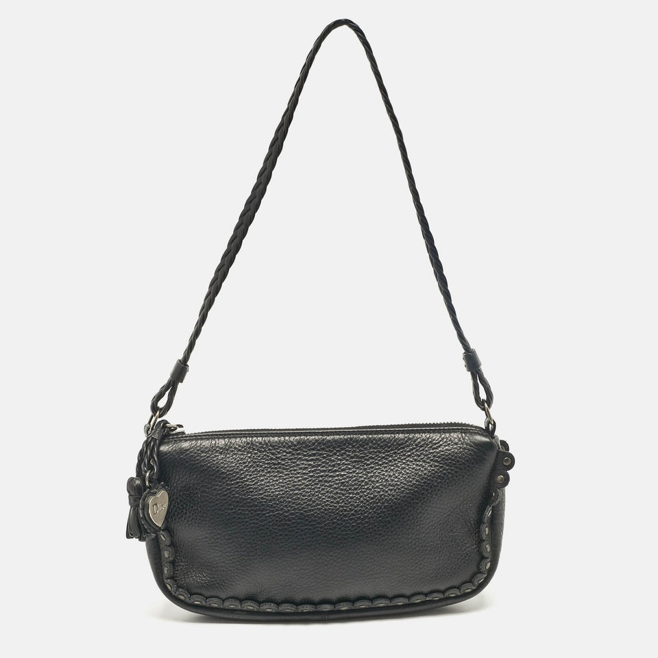 Black Leather Ethnic Clutch Bag