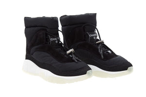 Chanel Black Nylon & Suede Snow Booties SZ 37.5