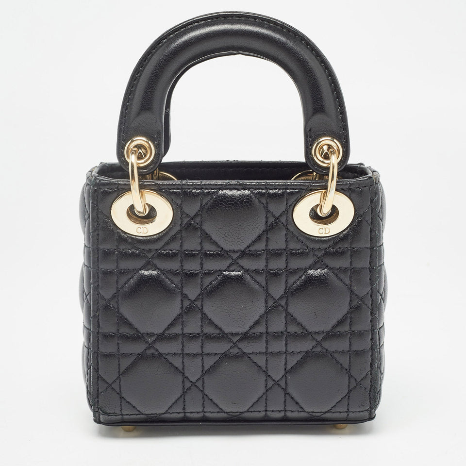 Dior Black Cannage Leather Micro Lady Dior Tote