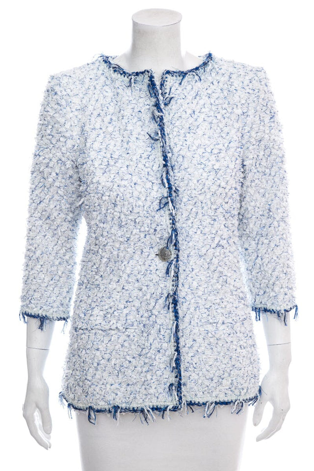 Chanel White & Blue Shimmer Tweed Jacket SZ 36