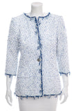 Chanel White & Blue Shimmer Tweed Jacket SZ 36