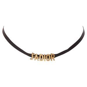 Dior J'adior Antique Gold Logo Plate Ribbon CD Charm Choker Necklace