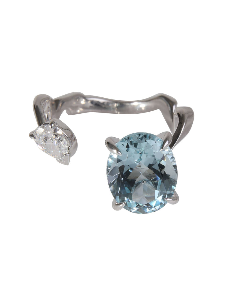 Dior Diorama Precieuse Diamond Aquamarine Ring in 18k White Gold D VS1 0.33 CTW