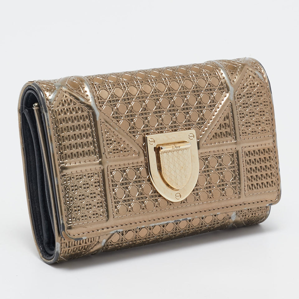 Dior Gold Mircoannage Patent Leather Diorama Trifold Wallet