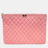 Pink Lambskin Boy Large Clutch