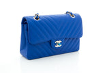 Chanel Electric Blue Matte Caviar Chevron Small Flap CGHW Handbag