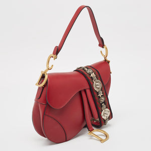 Dior Red Leather Saddle Bag