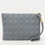 Dior Dust Blue Quilted Leather Caro Wristlet Clutch