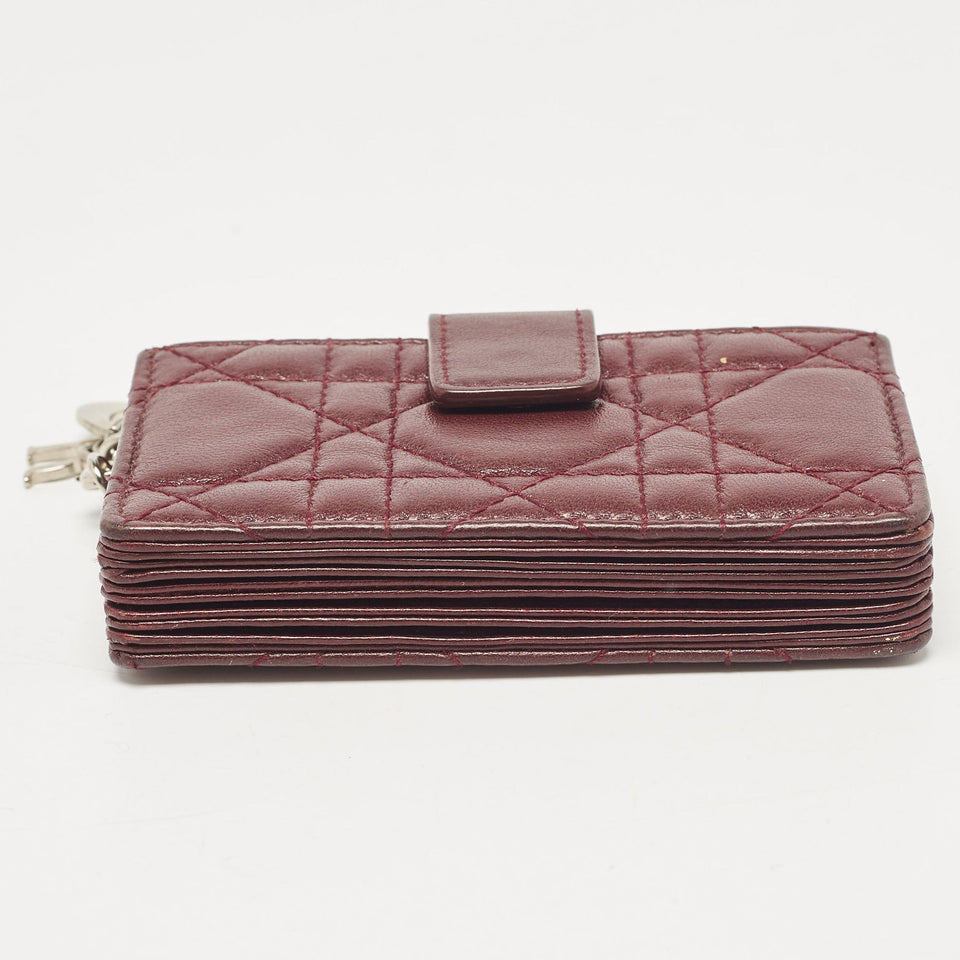 Dior Burgundy Cannage Leather Lady Dior 5 Gusset Card Case