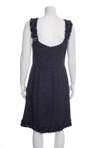 Chanel Navy Tweed Sleeveless Knee Length Dress SZ 40