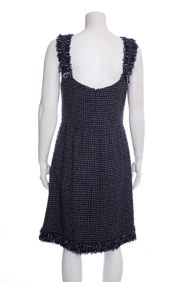 Chanel Navy Tweed Sleeveless Knee Length Dress SZ 40