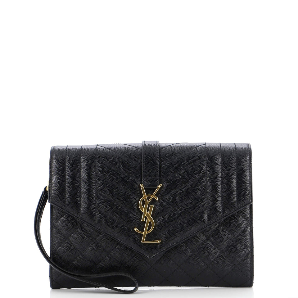 Classic Monogram Envelope Wristlet Clutch Mixed Matelasse Leather