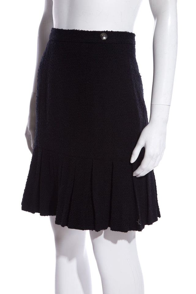 Chanel Black Tweed Pleated Bottom Skirt SZ 34