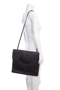 Burberry Black Leather Large Fold Over Handbag