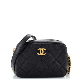 CHANEL Chain Melody Camera Bag Quilted Caviar Small