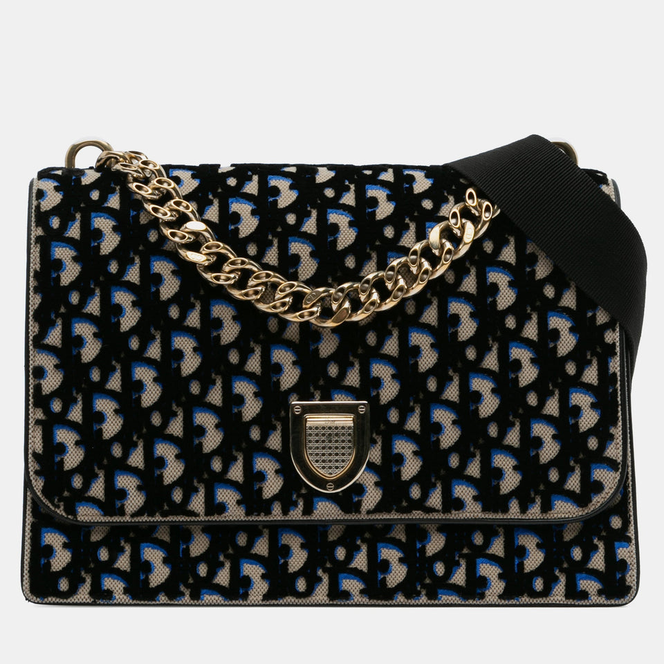 Black Velvet Oblique Diorama Shoulder Bag