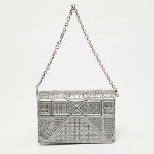 Dior Silver Cannage Patent Leather Baby Diorama Chain Bag