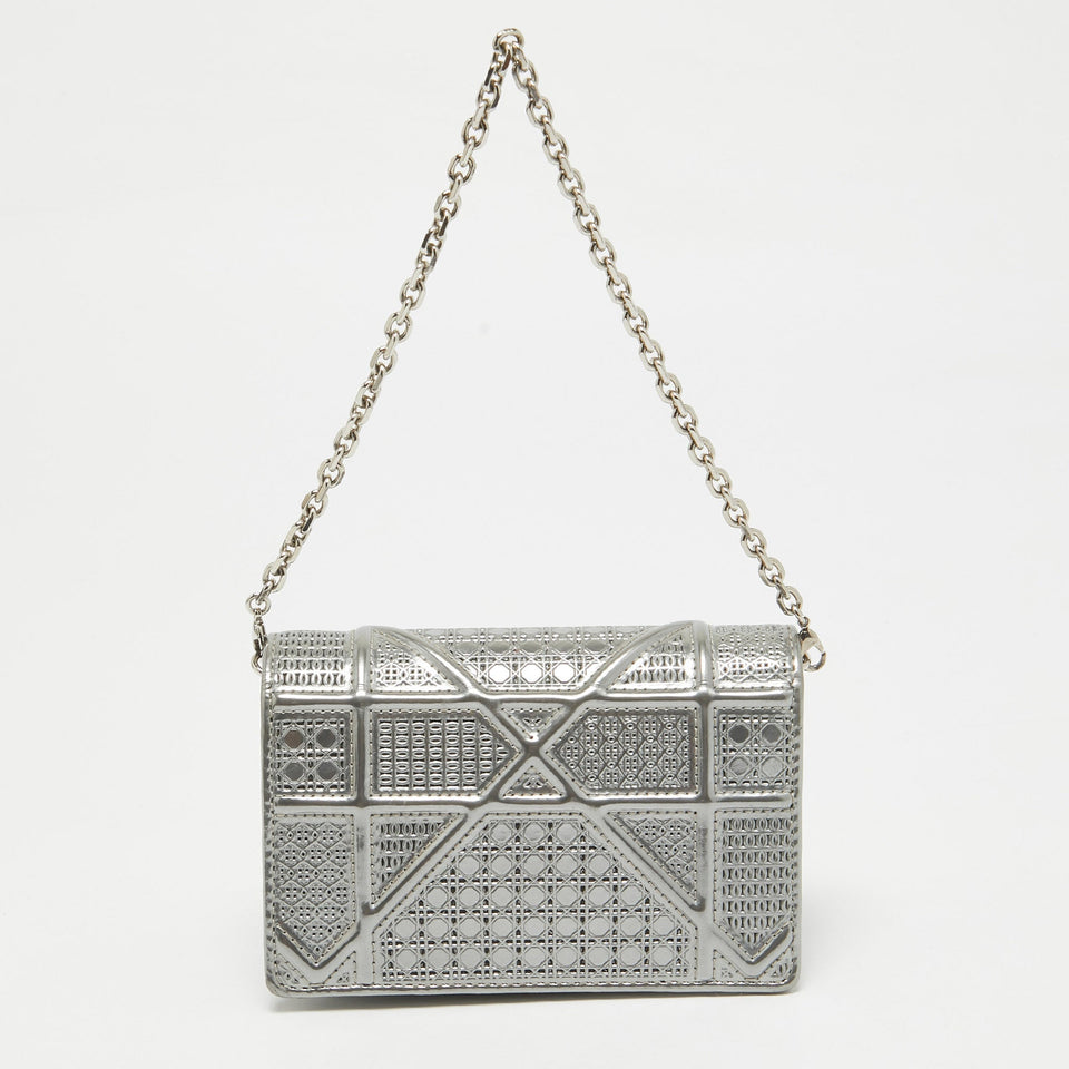 Dior Silver Cannage Patent Leather Baby Diorama Chain Bag